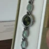 Vintage Green Round Dial Silver Oval Accent Bracelet Watch for Women