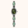 Vintage Green Round Dial Silver Oval Accent Bracelet Watch for Women