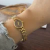 Vintage Brown Oval Dial Gold Link Bracelet Watch for Women