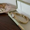 Vintage Brown Oval Dial Gold Link Bracelet Watch for Women