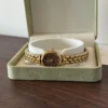 Vintage Brown Oval Dial Gold Link Bracelet Watch for Women
