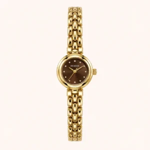 765-main Vintage Brown Oval Dial Gold Link Bracelet Watch for Women