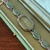 Vintage Green Rectangle Dial Silver Oval Accent Bracelet Watch for Women