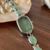 Vintage Green Rectangle Dial Silver Oval Accent Bracelet Watch for Women
