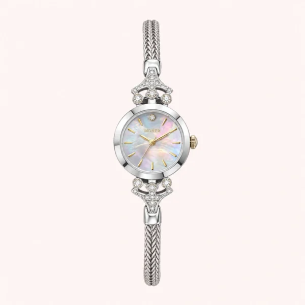 Classic Silver Round Dial Braided Bracelet Watch for Women