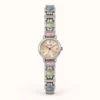 Classic Multicolor Accent Round Dial Silver Bracelet Watch for Women