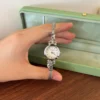 Elegant Pink Round Dial Slim Silver Bracelet Watch for Women