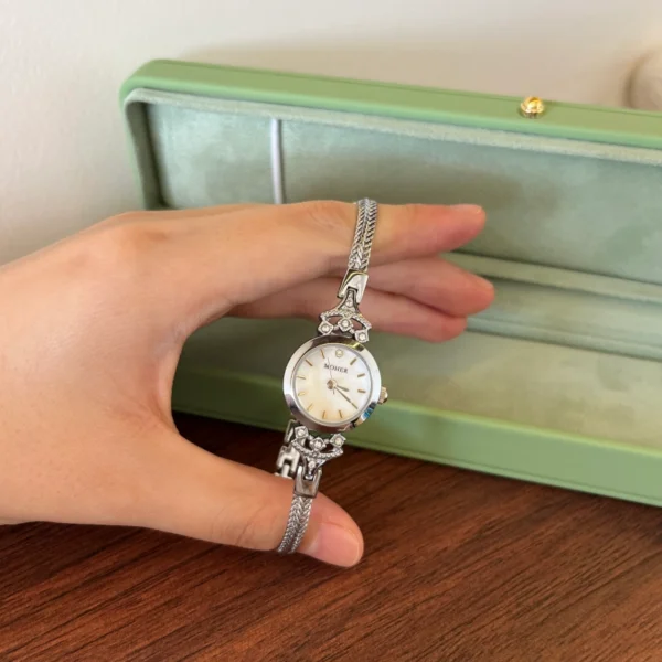 Elegant Pink Round Dial Slim Silver Bracelet Watch for Women