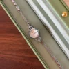 Elegant Pink Round Dial Slim Silver Bracelet Watch for Women