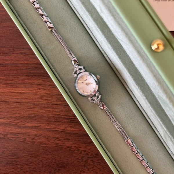 Elegant Pink Round Dial Slim Silver Bracelet Watch for Women