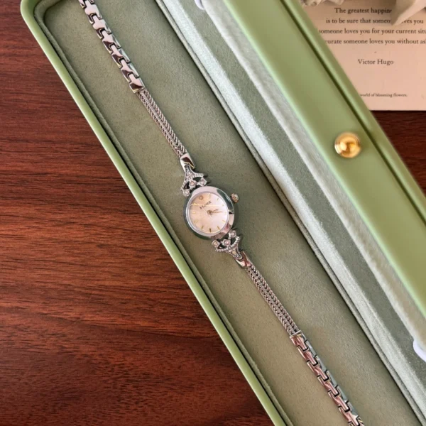 Elegant Pink Round Dial Slim Silver Bracelet Watch for Women