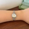 Elegant Pink Round Dial Slim Silver Bracelet Watch for Women