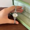 Elegant Pink Round Dial Slim Silver Bracelet Watch for Women