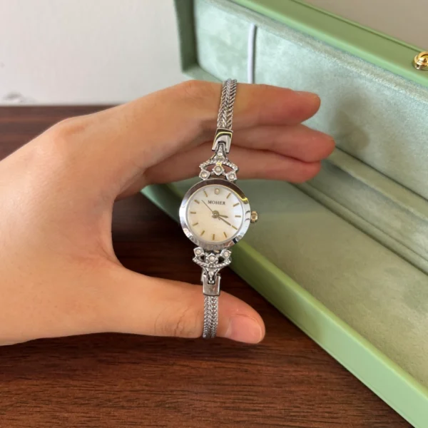 Elegant Pink Round Dial Slim Silver Bracelet Watch for Women