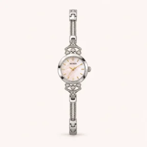 769-main Elegant Pink Round Dial Slim Silver Bracelet Watch for Women