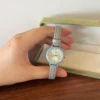 Classic Blue Round Dial Grey Strap Watch for Women