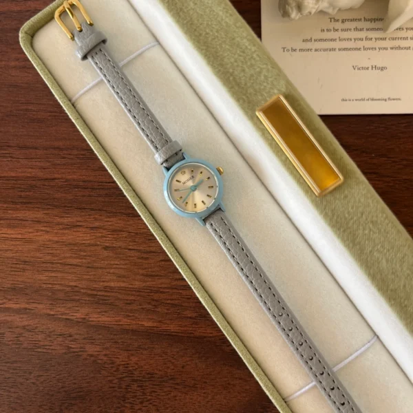 Classic Blue Round Dial Grey Strap Watch for Women