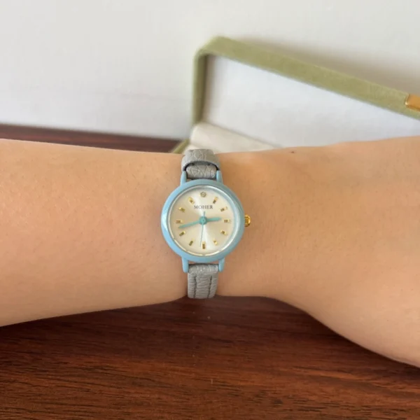 Classic Blue Round Dial Grey Strap Watch for Women