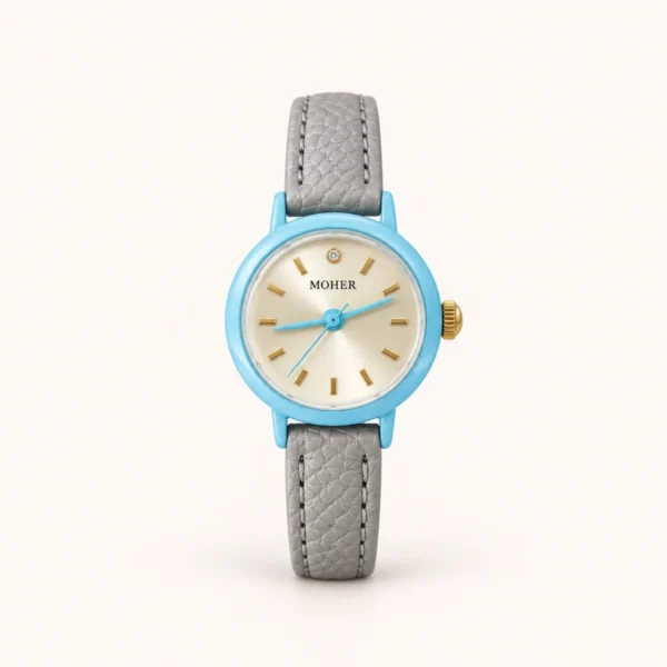 Classic Blue Round Dial Grey Strap Watch for Women