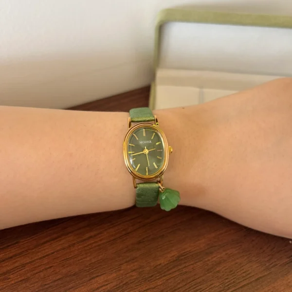 Classic Green Round Dial Green Strap Watch for Women