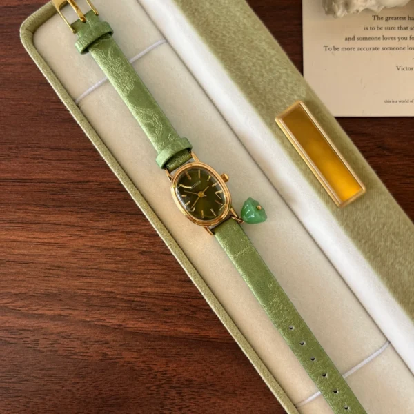 Classic Green Round Dial Green Strap Watch for Women