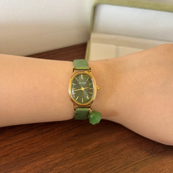 Classic Green Round Dial Green Strap Watch for Women