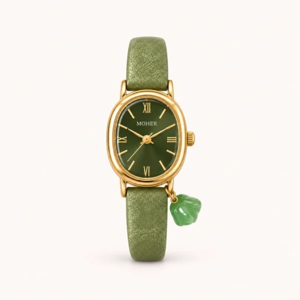 Classic Green Round Dial Green Strap Watch for Women