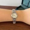 Elegant Pink Accent Round Dial Silver Link Bracelet Watch for Women