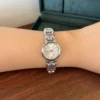 Elegant Pink Accent Round Dial Silver Link Bracelet Watch for Women