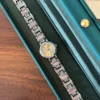 Elegant Pink Accent Round Dial Silver Link Bracelet Watch for Women