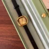 Classic Gold Rounded Square Dial Black Strap Watch for Women