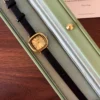 Classic Gold Rounded Square Dial Black Strap Watch for Women