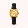 Classic Gold Rounded Square Dial Black Strap Watch for Women