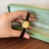 Minimalist Gold Round Dial Slim Black Strap Watch for Women