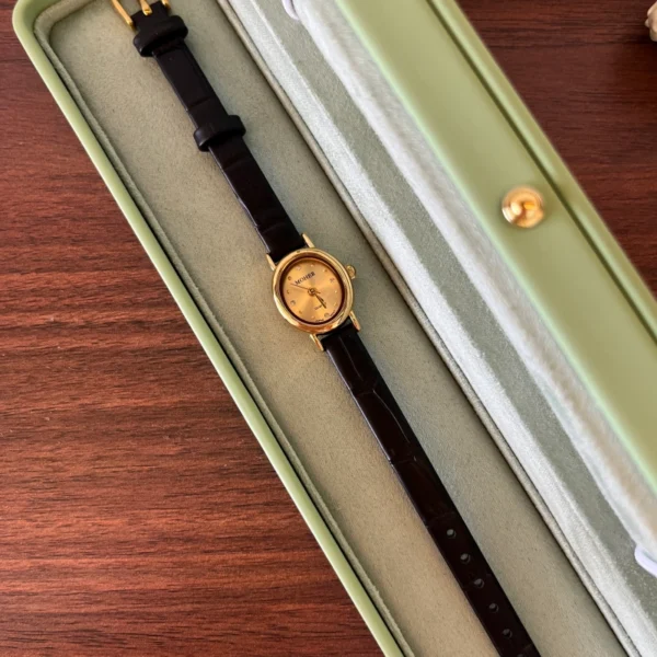 Minimalist Gold Round Dial Slim Black Strap Watch for Women