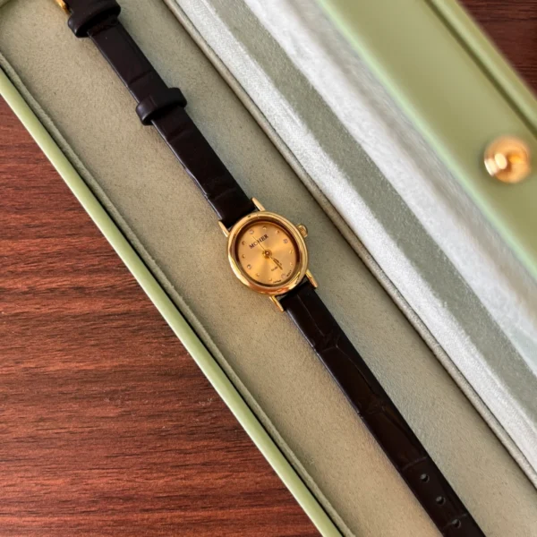 Minimalist Gold Round Dial Slim Black Strap Watch for Women
