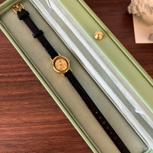 Minimalist Gold Round Dial Slim Black Strap Watch for Women