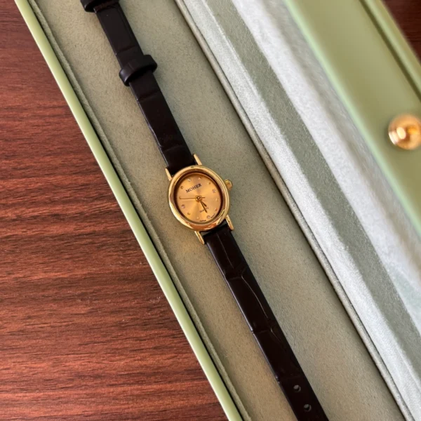 Minimalist Gold Round Dial Slim Black Strap Watch for Women
