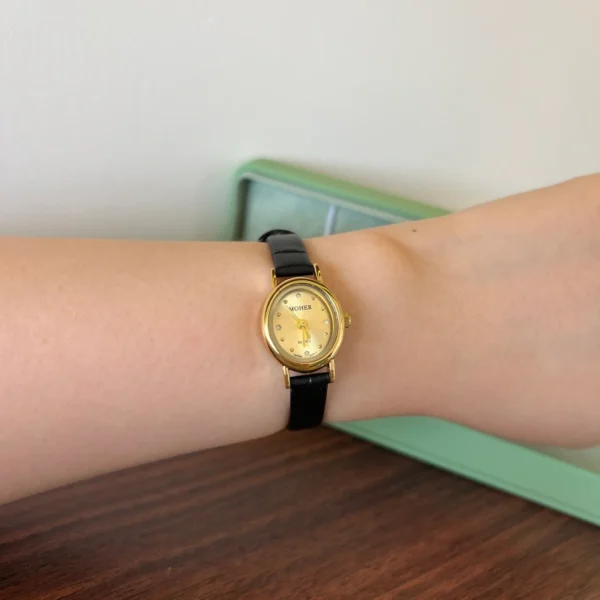 Minimalist Gold Round Dial Slim Black Strap Watch for Women