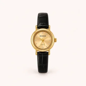 774-main Minimalist Gold Round Dial Slim Black Strap Watch for Women