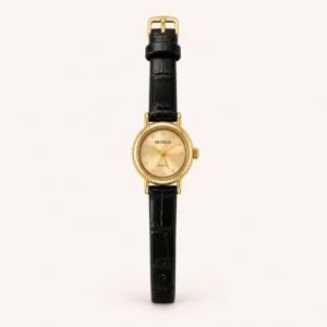 774-main Minimalist Gold Round Dial Slim Black Strap Watch for Women