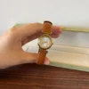 Classic Cream Round Dial Brown Strap Watch for Women