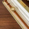 Classic Cream Round Dial Brown Strap Watch for Women