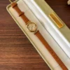 Classic Cream Round Dial Brown Strap Watch for Women