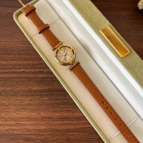 Classic Cream Round Dial Brown Strap Watch for Women