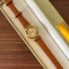 Classic Cream Round Dial Brown Strap Watch for Women