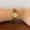 Classic Cream Round Dial Brown Strap Watch for Women
