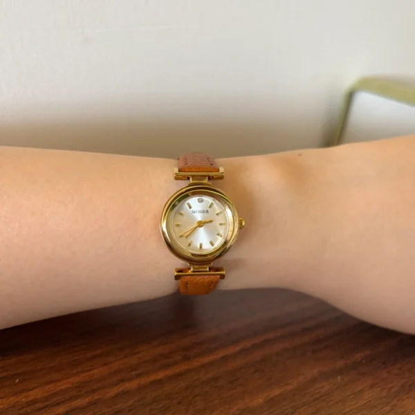 Classic Cream Round Dial Brown Strap Watch for Women