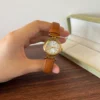 Classic Cream Round Dial Brown Strap Watch for Women