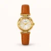 Classic Cream Round Dial Brown Strap Watch for Women
